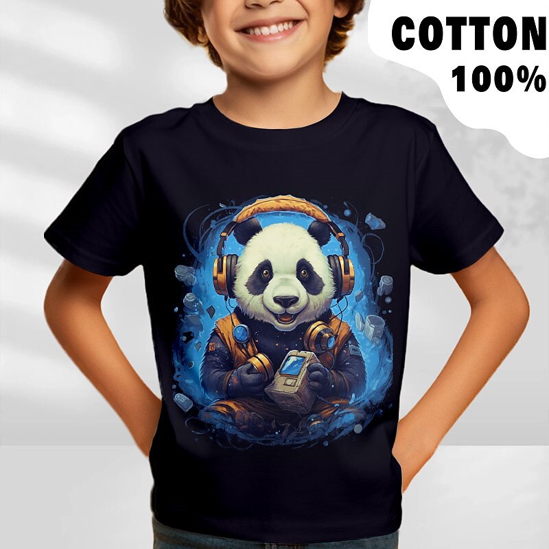 Boys 3D Graphic Animal Panda T shirt Tee Short Sleeve 3D Print Summer Spring Active Sports Fashion 100% Cotton Kids 3-12 Years Outdoor Casual Daily Regular Fit