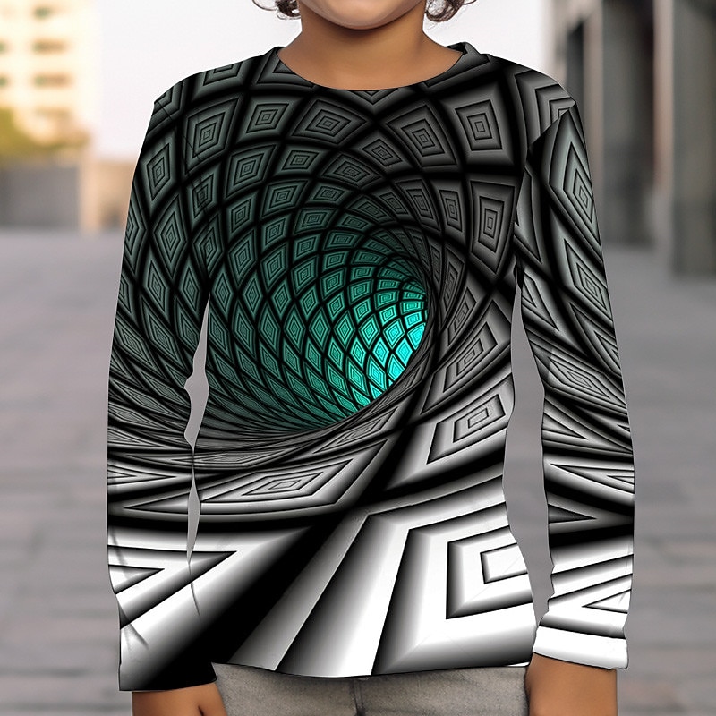 Boys 3D Graphic Optical Illusion T shirt Tee Long Sleeve 3D Print Summer Spring Fall Sports Fashion Streetwear Kids 3-12 Years Outdoor Casual Daily Regular Fit