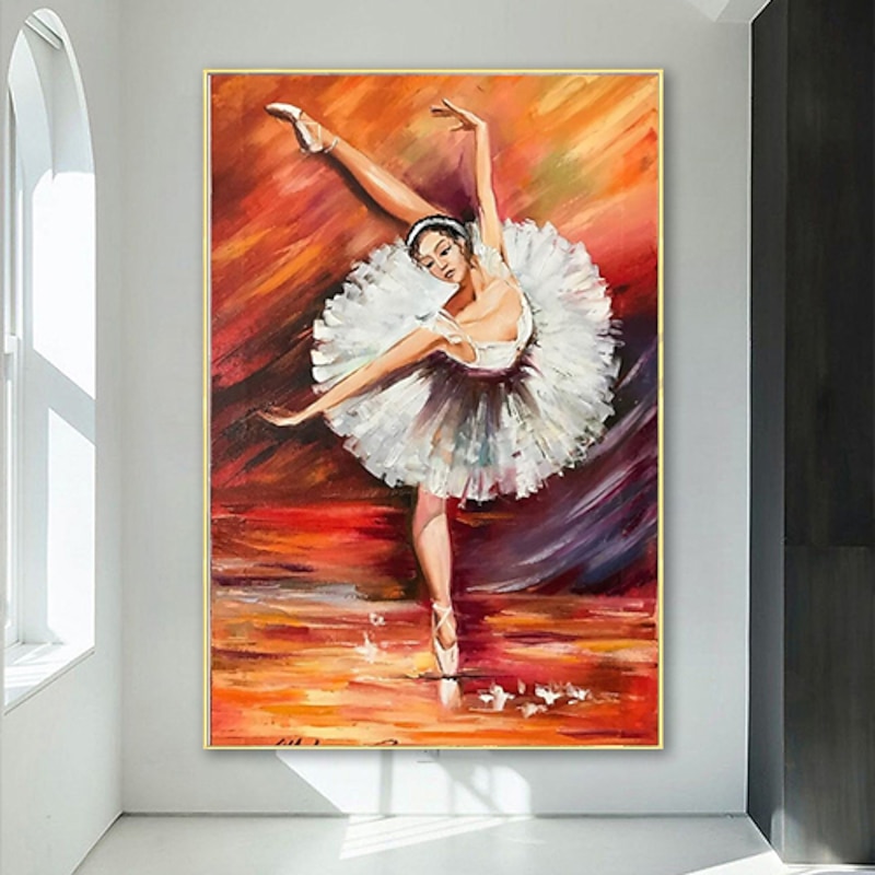 Handmade Hand Painted Ballerina Oil Painting Original Commission Painting Ballet Vertical Wall Art Fine Picture Red Wall Art Room Decor2