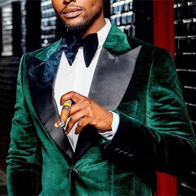Men's Blazer Jacket Tuxedo Closure collar Fashion Casual Velvet Solid Colored Green Tailored Fit Single Breasted Two-buttons2