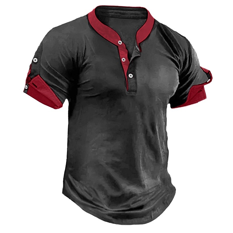 Men's T shirt Tee Henley Shirt Tee Top Plain Henley Street Vacation Short Sleeves Clothing Apparel Fashion Designer Basic - Main Image