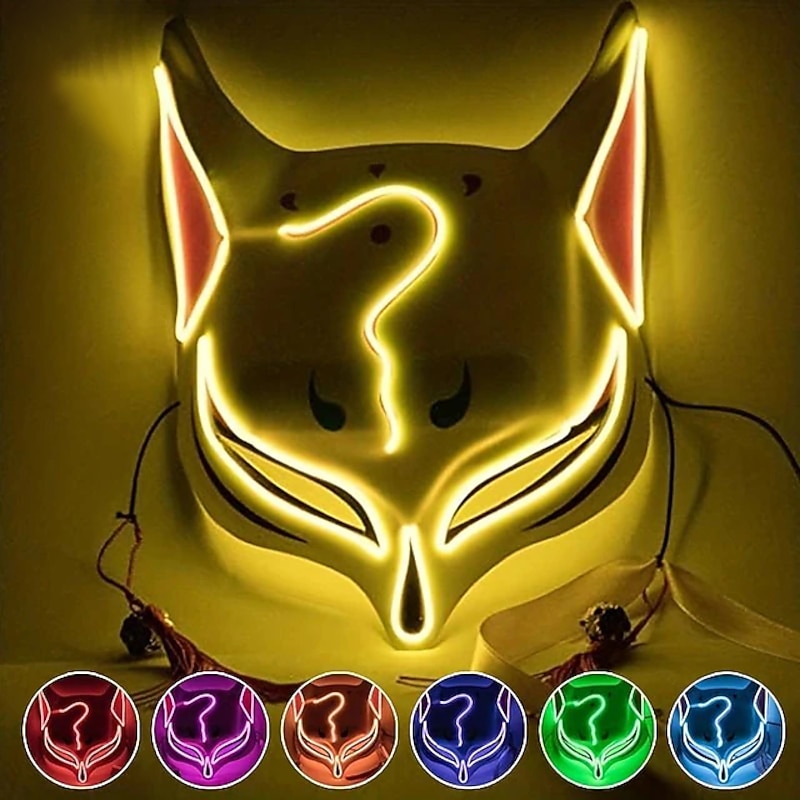 Light Up the Night with a Halloween Fox Mask: Horror Masquerade Role-Playing Mask for Anime Parties & Costume Holiday Parties