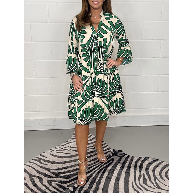 Women's Midi Dress Print Dress Spring Dress Fashion Classic Outdoor Vacation Daily Regular Fit Floral 3/4 Length Sleeve Split Neck Black Blue Green Summer Spring Fall