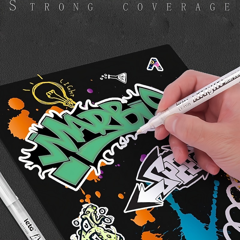 3pcs White Acrylic Marker Pen Mark Modification Drawing Coloring Pen For Students Drawing Record Taking Notes School Office