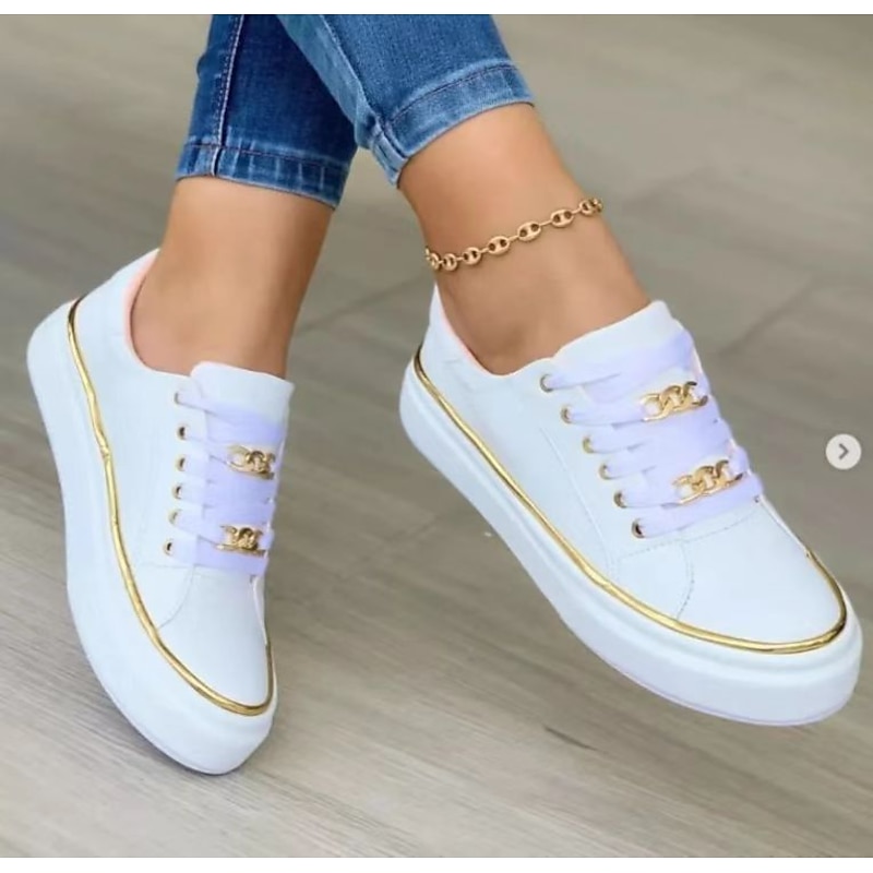 Women's Black Lace-Up Sneakers with Gold Chain Detail – Casual Fashion Shoes for Everyday Wear4