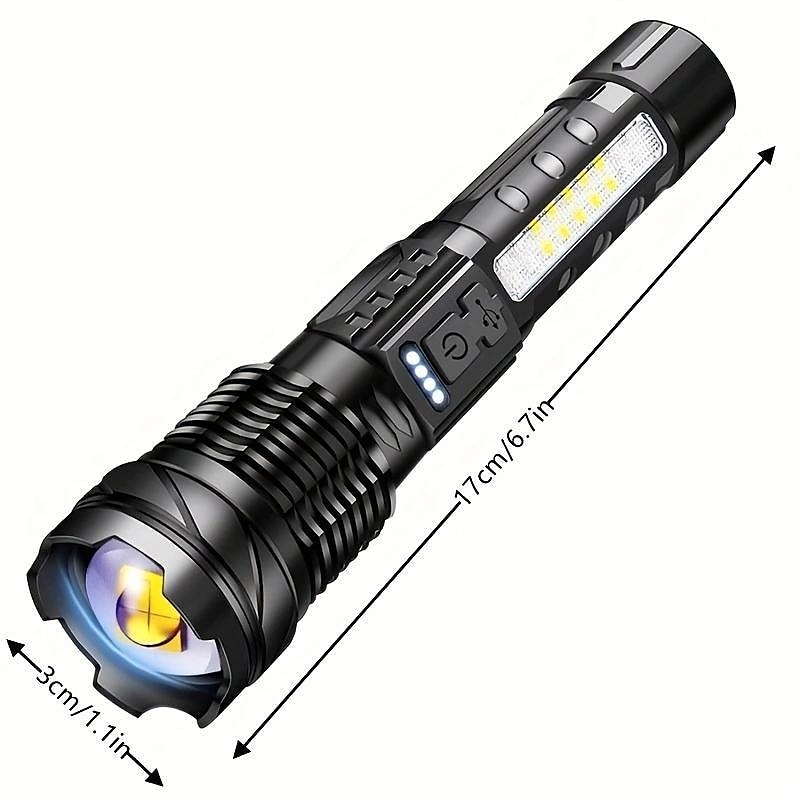 Super Bright Rechargeable Flashlight, LED Powerful Torch Zoomable Outdoor Adventures Flashlight White Laser Waterproof Outdoor Lighting Emergency Work Light Running Fishing Flood Light3