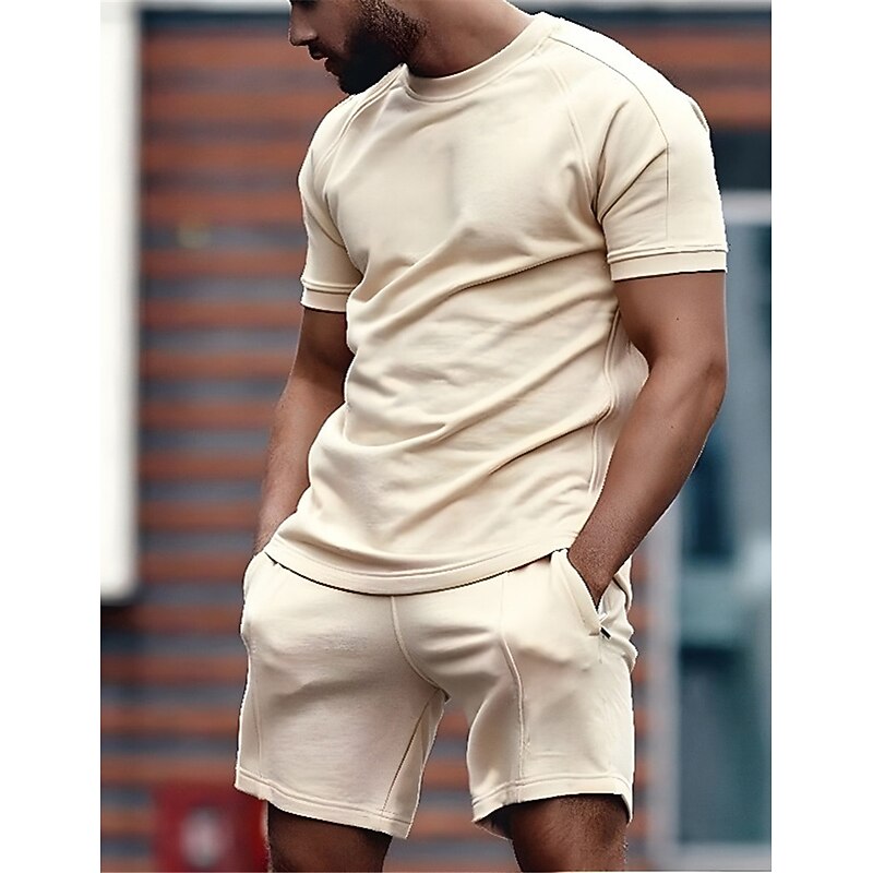 Men's T-shirt Suits Tracksuit Tennis Shirt Shorts and T Shirt Set Short Sleeves Crew Neck Summer Plain Gymnatics Casual 2 Piece Vacation Daily Wear Activewear Black White Red Top Tee for Men