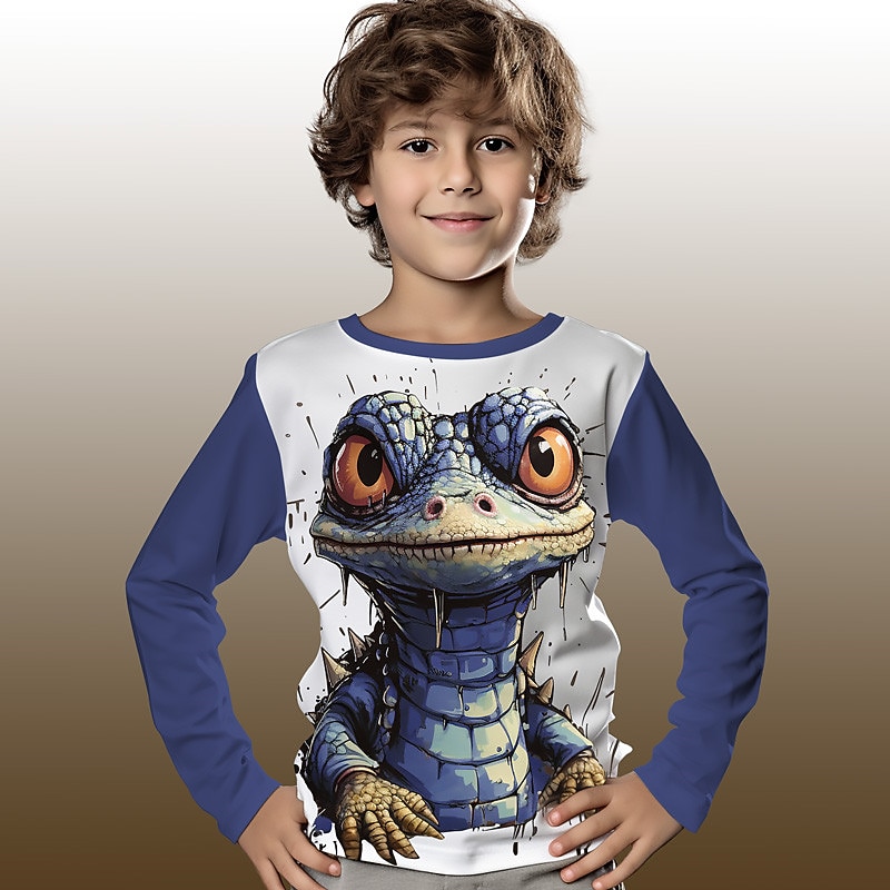 Boys 3D Graphic Cartoon Crocodile T shirt Tee Long Sleeve 3D Print Summer Spring Fall Sports Fashion Streetwear Kids 3-12 Years Outdoor Casual Daily Regular Fit2