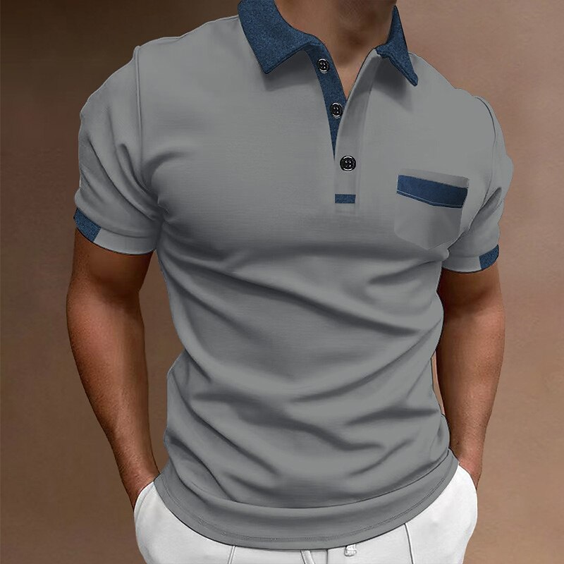 Men's Button Up Polos Polo Shirt Casual Holiday Lapel Classic Short Sleeve Fashion Basic Color Block Button Summer Regular Fit Navy Black White Blue Beige Gray Button Up Polos 14