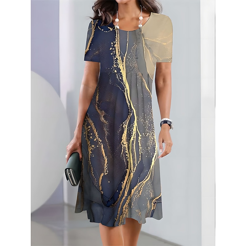 Women's Midi Dress Ombre Floral Pocket Print Crew Neck Daily Date Short Sleeve Summer Spring2