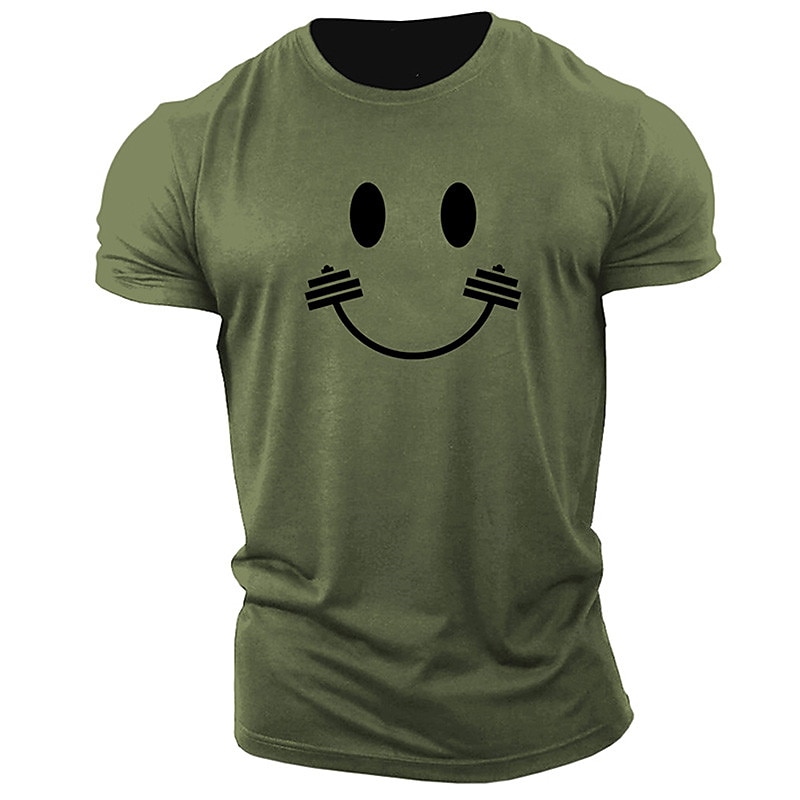 Men's Gym Workout Graphic T-Shirt with Barbell Smiley Face Design2