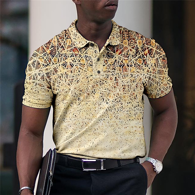 Men's Graphic Polo Shirts Golf Shirt Short Sleeve Polo Shirts Collared Shirts Business Casual WorkWear Formal Wear Festival Wear 3D Print Buttons Blue-Green Yellow Pink
