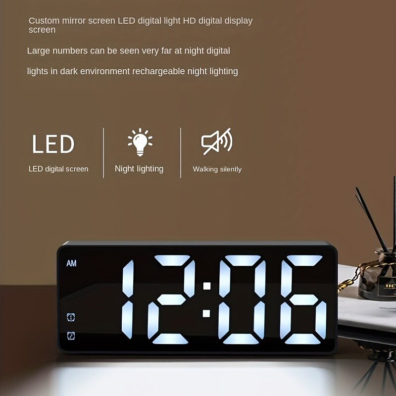 Digital Electronic Alarm Clock Large LED Alarm Clock With Temperature Display 12/24 Hours Snooze USB Plug Or AAA Power Supply Suitable For Bedroom And Living Room (No Batteries And Adapters)4