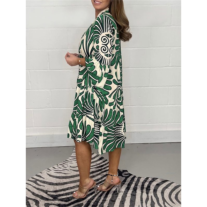 Women's Midi Dress Print Dress Spring Dress Fashion Classic Outdoor Vacation Daily Regular Fit Floral 3/4 Length Sleeve Split Neck Black Blue Green Summer Spring Fall2