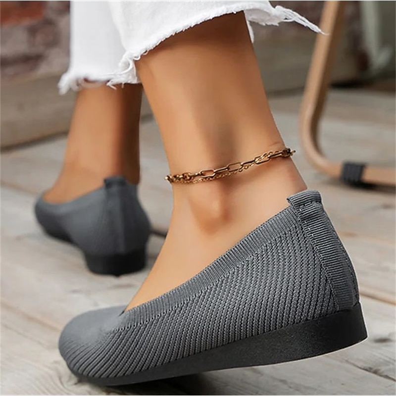 Women's Comfortable Knit Ballet Flats – Breathable Slip-On Round Toe Wedge Shoes for Casual, Office, and Travel Wear4