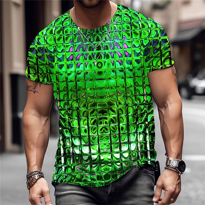 Men's Graphic Geometric Metallic Shirt T Shirt Short Sleeve T shirt 3D Print Crew Neck Shirt Vintage Fashion Designer Outdoor Daily Sports Blue Purple Orange Spring & Summer Clothing Apparel S M L XL3