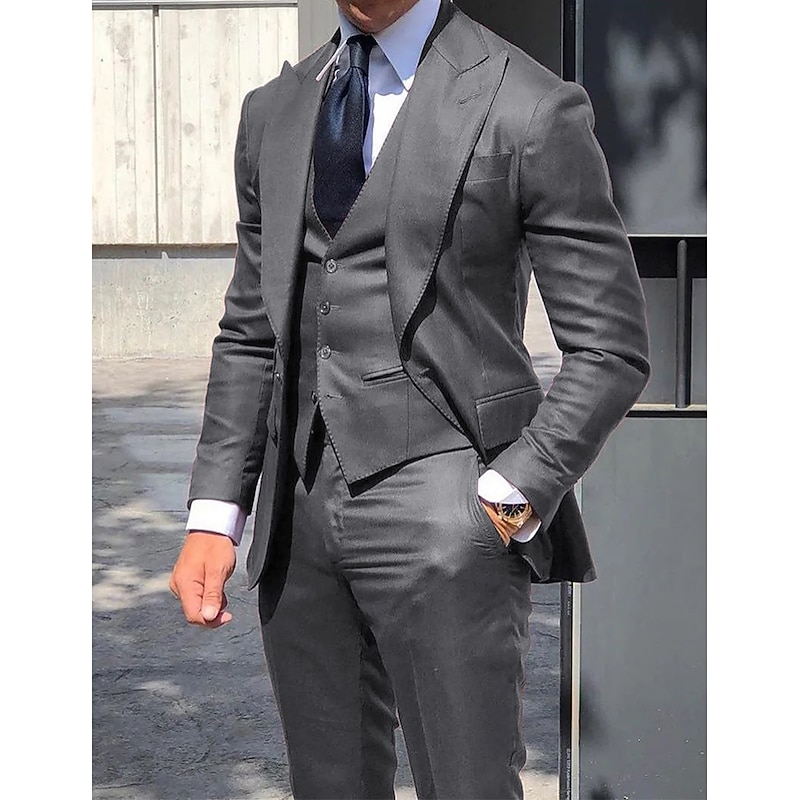 Men's Wedding Party Suits Peak Burgundy Royal Blue Solid Colored Tailored Fit 3 Piece Single Breasted One-button3