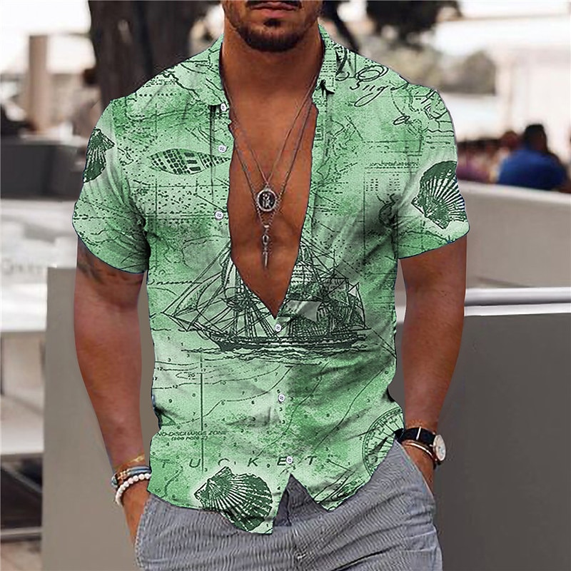 Men's Hawaiian Aloha Nautical Shirt Summer Shirt Summer Hawaiian Shirt Short Sleeve Fashion Designer Casual Outdoor Casual Holiday Summer Spring Turndown Print Button-Down Red Blue Green Khaki Gray3