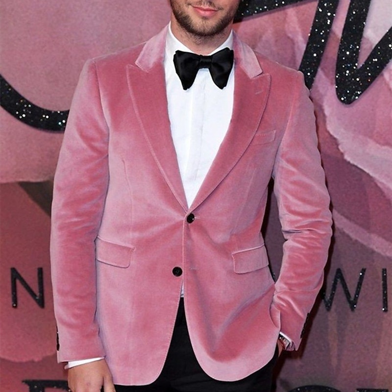 Men's Blazer Jacket Closure collar Fashion Casual Velvet Solid Colored Pink Green Tailored Fit Single Breasted Two-buttons3