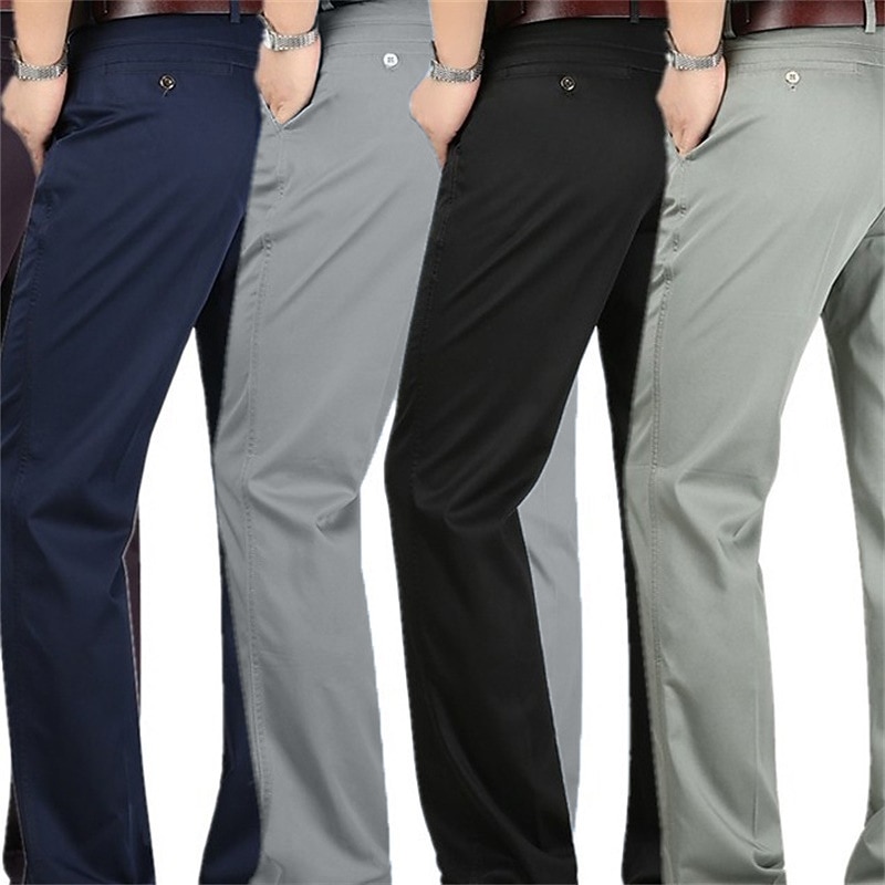Men's Dress Pants Trousers Casual Pants Pocket Straight Leg Plain Comfort Breathable Wedding Casual Daily Stylish Simple ArmyGreen Black Micro-elastic