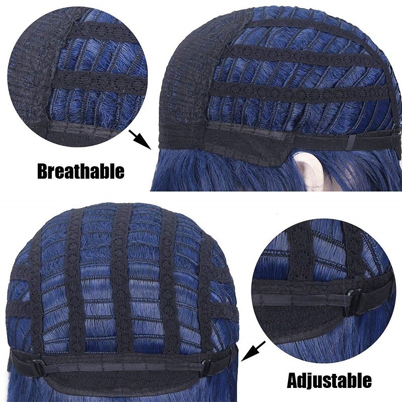 Blue Wig Short Curly Mix Blue Bob Wig for Women Girls Beach Wave Cosplay Costume Party Halloween Wigs4