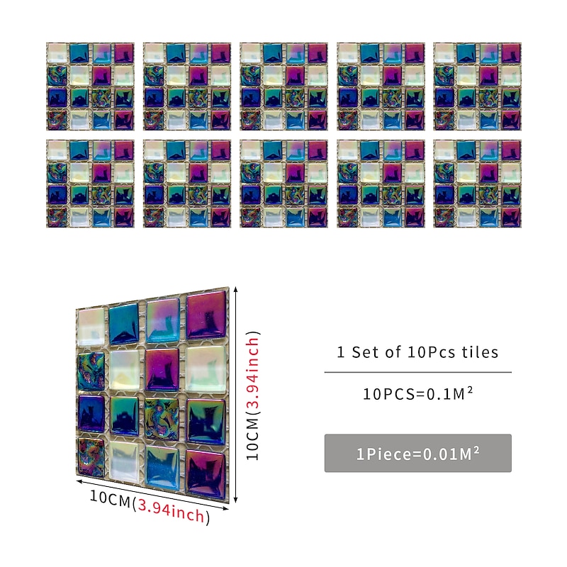 10pcs Mosaic Tile Sticker Waterproof Bathroom Wall Decoration Self-Adhesive Kitchen Oil Proof Wall Sticker Wall Decals 10*10cm3