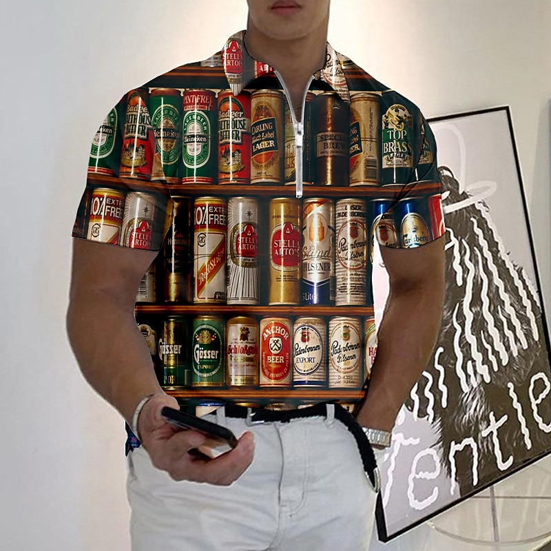 Oktoberfest Men's Zip Polo Lapel Polo Polo Shirt Golf Shirt Graphic Prints Beer Turndown Black Outdoor Street Short Sleeves Zipper Print Clothing Apparel Fashion Designer Casual Breathable