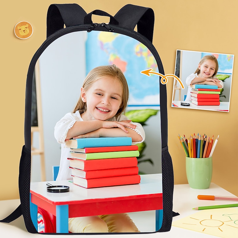 Custom Photo Kids Backpack for Back to School – Personalized School Bag with Picture Print for Boys and Girls