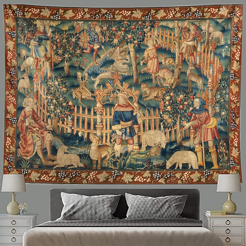 Medieval Mille Fleurs Tapestry Middle Age Wall Art Large Tapestry Mural Decor Photograph Backdrop Blanket Curtain Home Bedroom Living Room Decoration4