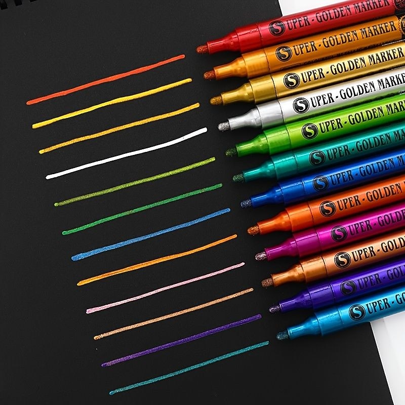 12 Colors Super Metallic Paint Marker For Rock Painting Ceramic Glass Wood Fabric Canvas Mugs Metal Paper Scrapbook Crafts SuppliesPerfect For Easter Decoration2
