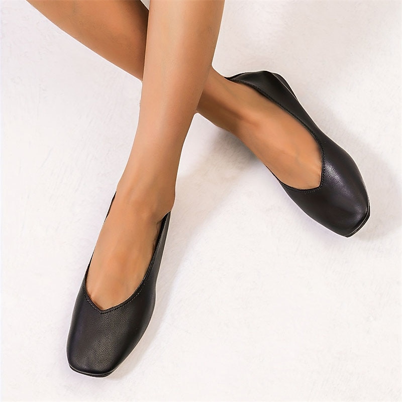 Women's Black Ballet Flats – Soft Faux Leather Slip-On Shoes for Work, Casual, and Daily Wear2