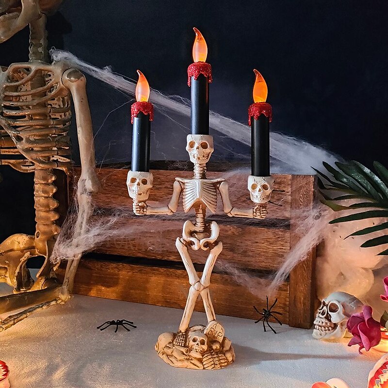 Halloween Skull LED Candlestick Skeleton Ghost Hand Flameless Candle Holder Lamp Lights for Halloween Party Decorations4