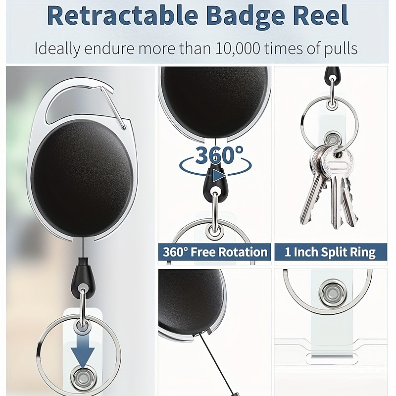 Sliding Badge Holder Hard Black Vertical Plastic Card Case Protector With Retractable Badge Reel Carabiner For Office School ID Credit Proximity Key Card Drivers License And Pass, Back to School Gift3