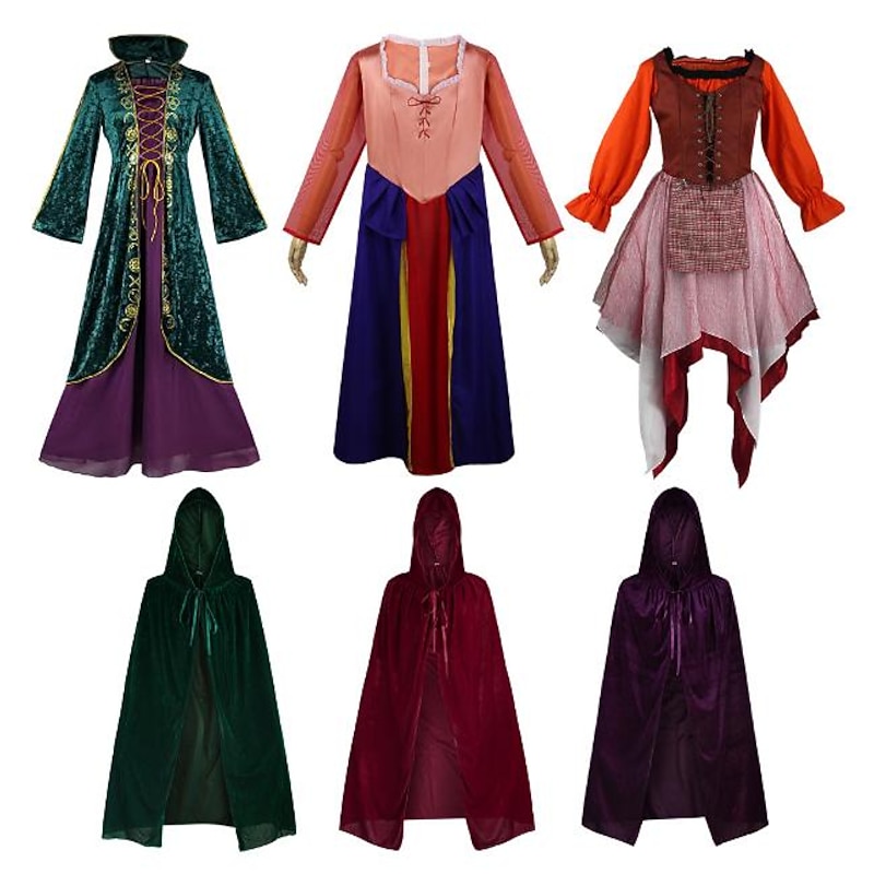 Hocus Pocus Witch Winifred Dress Cloak Masquerade Cosplay Costume Party Movie Cosplay for Women's Adults' Masquerade