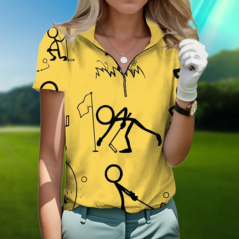 Women's Golf Polo Shirt White Short Sleeve Sun Protection Top Ladies Golf Attire Clothes Outfits Wear Apparel 7