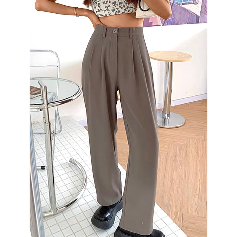 Women's Dress Work Pants Wide Leg Pants Trousers Full Length Pocket Baggy Micro-elastic High Waist Fashion Streetwear Daily Black White S M Summer Fall2