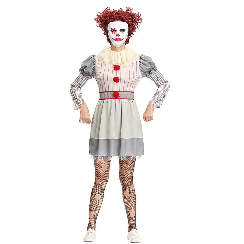 Burlesque Clown Pennywise Halloween Dress Cosplay Costume Party Costume Cosplay Scary Costume Adults' Women's Carnival Masquerade Performance Party Easy Halloween Costumes Dress Up