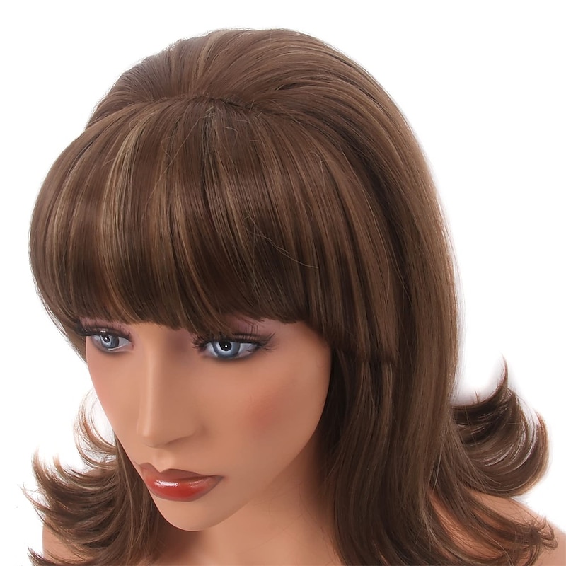 Brown Highlight 60s Beehive Wigs for Women Pinup Pelucas 50s Synthetic Hair Wig for Women Ladies Daily Used Costume Cosplay Fancy Dress 1960s Retro Wigs Halloween Wigs2