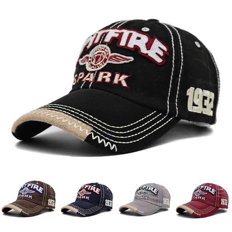 Unisex Baseball Cap Sun Hat Black Red Cotton Washed Travel Beach Outdoor Vacation Letter Adjustable Sunscreen Fashion