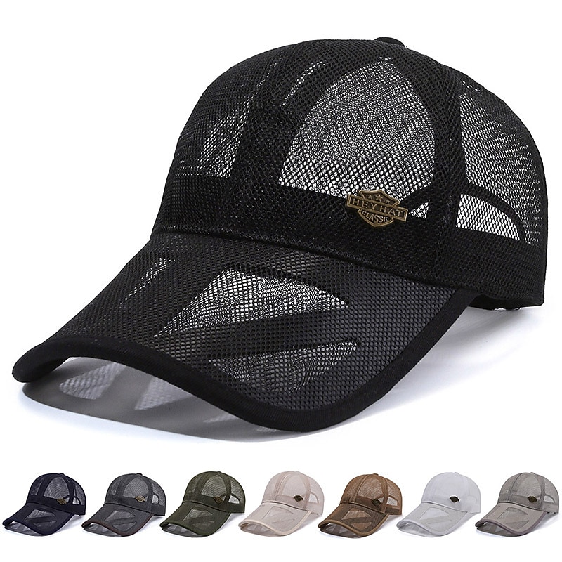 Unisex Baseball Cap Sun Hat Black White Mesh Travel Beach Outdoor Vacation Plain Adjustable Sunscreen Fashion