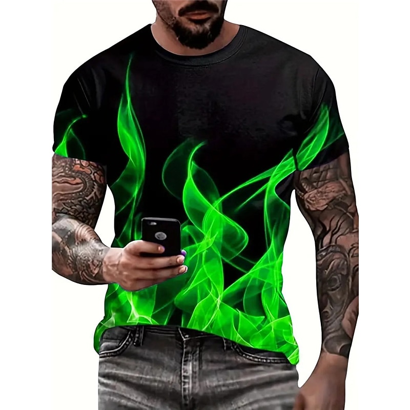 Men's Graphic Hellfire Flames Flame T Shirt Short Sleeve T shirt 3D Print Crew Neck Shirt Vintage Fashion Designer Outdoor Daily Sports Yellow Blue Red Spring & Summer Clothing Apparel S M L XL 2XL3