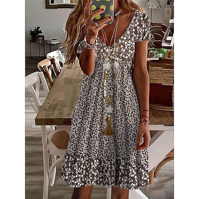 Women's Mini Dress Petite Dress T Shirt Dress Tee Dress Sundress Summer Dress Active Fashion Streetwear Outdoor Vacation Birthday Regular Fit Floral Paisley Color Block Short Sleeve V Neck