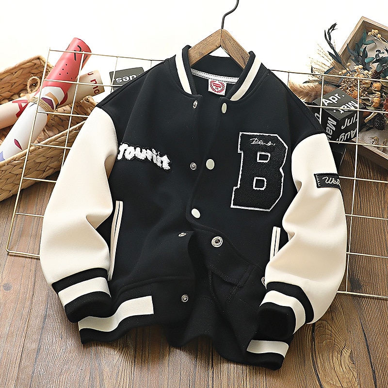 Boys 3D Cartoon Letter Coat Long Sleeve Fall Winter Active Adorable Polyester Kids 3-12 Years Daily Regular Fit3