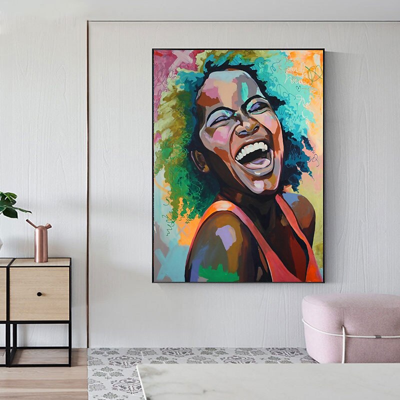 Colorful African Woman Smile Face Posters and Prints on Canvas Painting Black Girl Wall Art Picture for Living Room Decor3