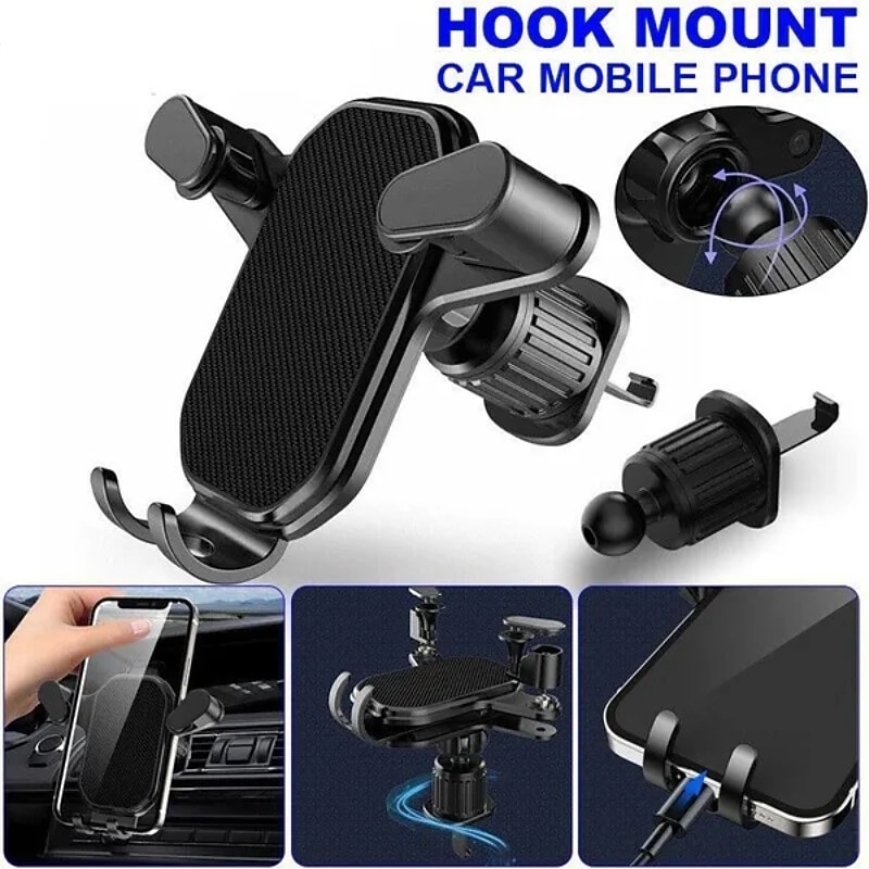 Car Phone Holder with Hook Car Air Vent Clip Mount Not Fall Off Smartphone Stand GPS Support For 4.7-6.7in Mobile Phones