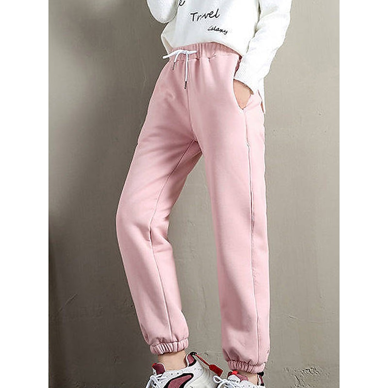 Women's Sweatpants Fleece Pants Joggers Casual Athletic Plus velvet Full Length High Waist Plain Drawstring Pocket Elastic Waist Comfort Warm Breathability Micro-elastic Outdoor Sports Going out4