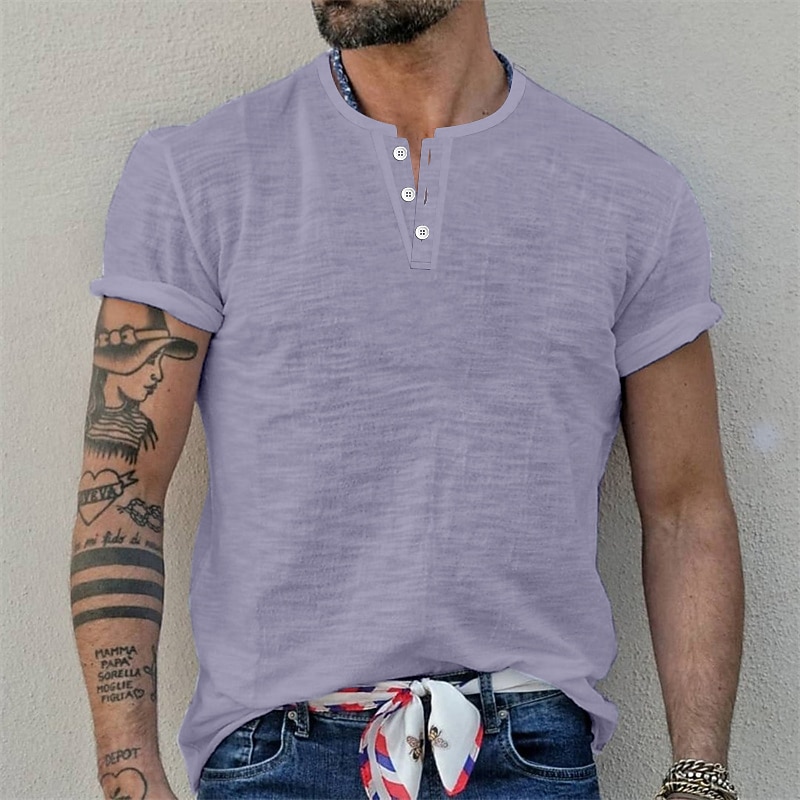 Men's T shirt Tee Henley Shirt Plain Henley Street Holiday Short Sleeve Clothing Apparel Fashion Casual Comfortable4