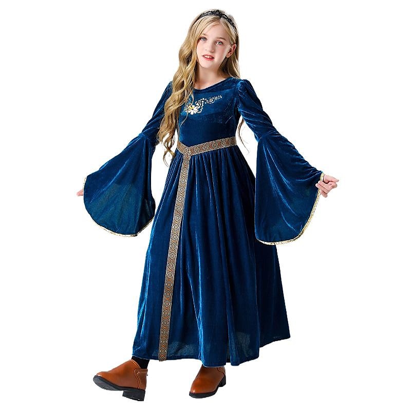 halloween cosplay medieval retro court aristocratic ball costume children's suede bell sleeve dress2