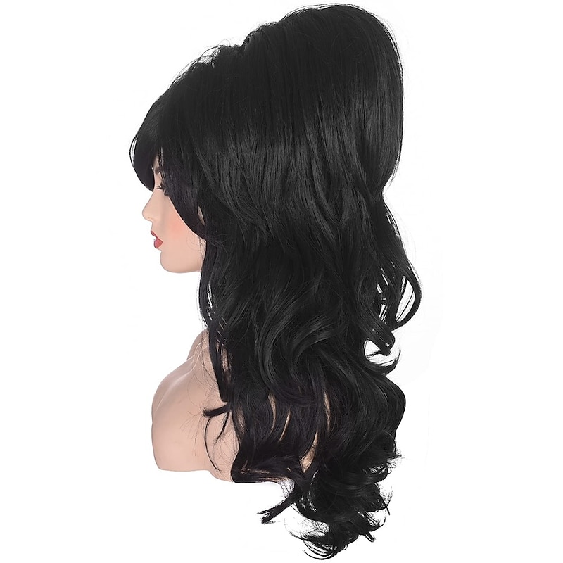 Women Black Beehive Wig Long Curly Wavy Bouffant Heat Resistant Synthetic Hair wigs for Womens Vintage Costume Cosplay Carnival Party Halloween Wigs3