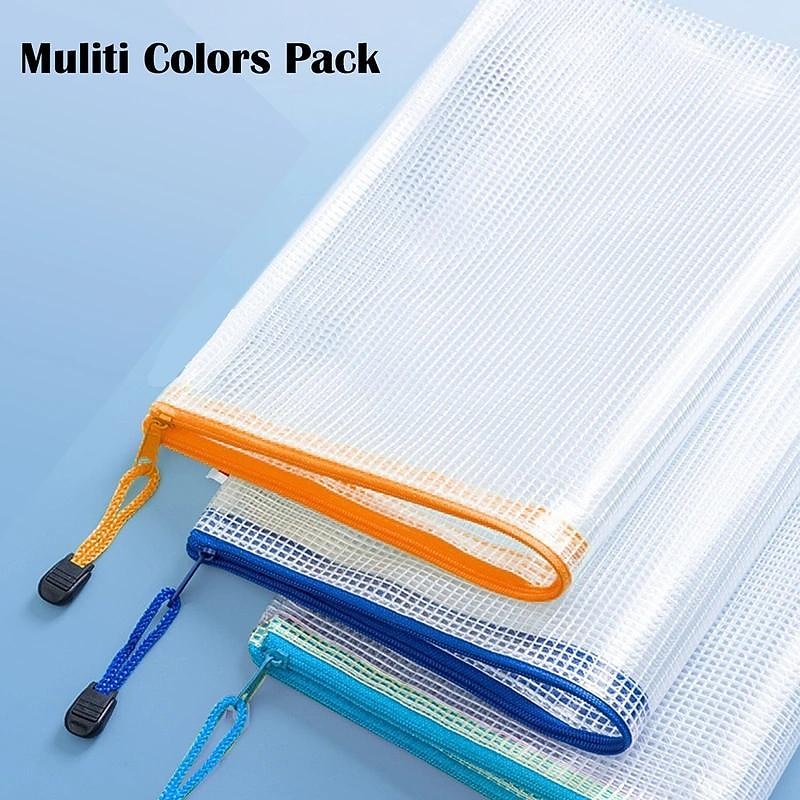 12pcs PVC Stationery Storage Bag Folder File Mesh Zipper Pouch A4 A5 Document Bag File Folders School Office Supplies（Random Color）4